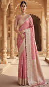Rose Pink Banarasi Silk Saree with Rich Zari Border