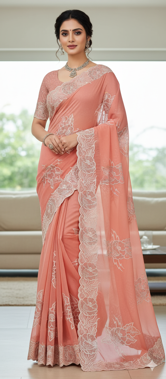 Georgette Saree Silver Zari & Sequin Work