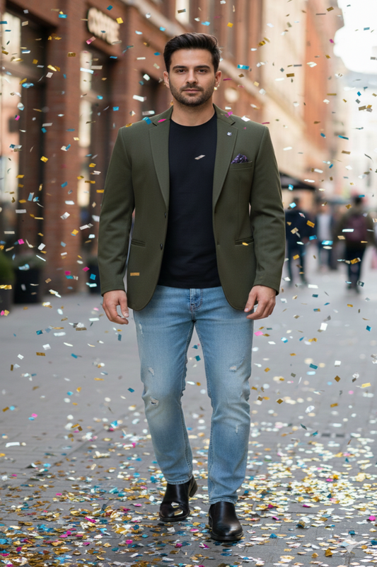 Party Wear Dark Green popcorn Fabric Blazer with Modern Tailored Fit