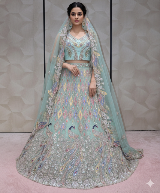 Rose Gold Sequined Lehenga - Crafted Just for You. Minimum Delivery 20 Days