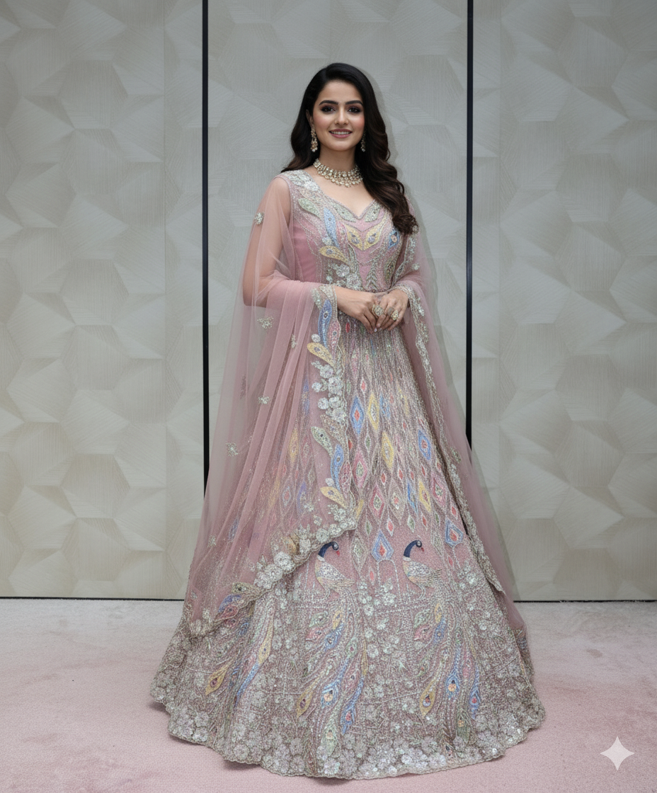 Rose Gold Sequined Lehenga - Crafted Just for You. Minimum Delivery 20 Days