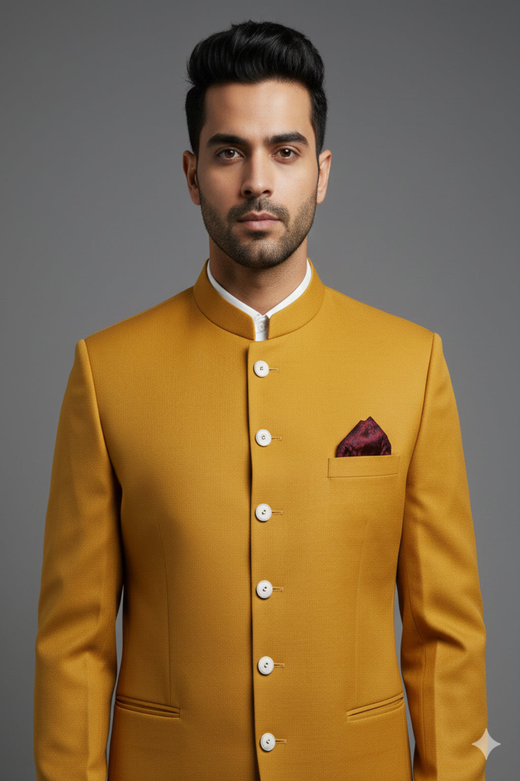 Stitched Designer Suit With Unstitched Pant Fabric – Mustard Gold