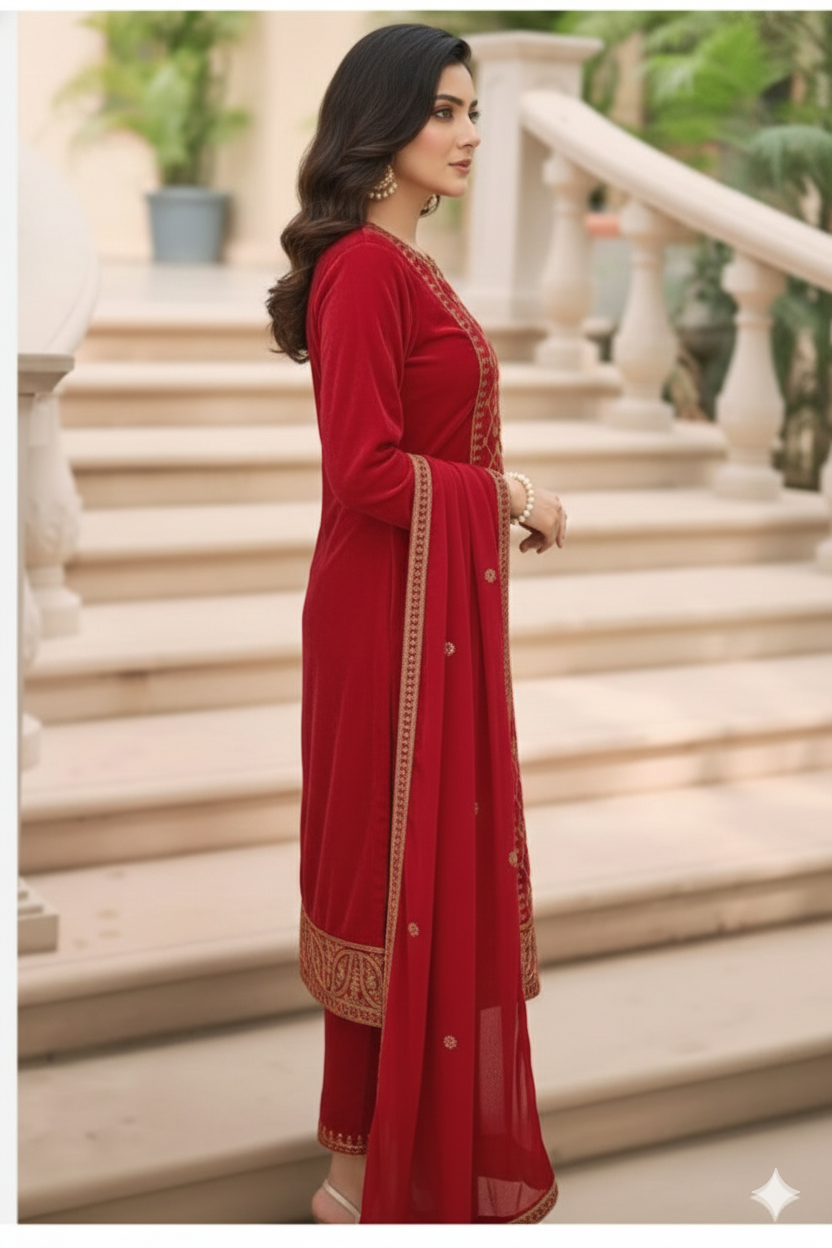 Royal Red Festive Wear with Handcrafted Detailing