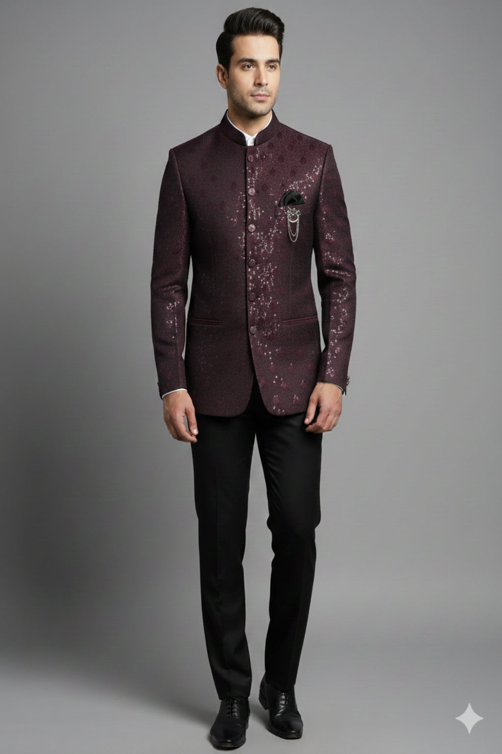 Stitched Designer Suit With Unstitched Pant Fabric – Wine Purple
