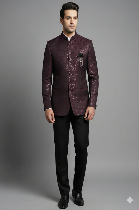 Stitched Designer Suit With Unstitched Pant Fabric – Wine Purple