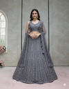 Charcoal Grey Heavily Embroidered Lehenga - Crafted Just for You. Minimum Delivery: 20 Days