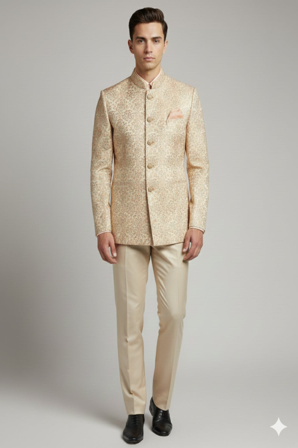 Stitched Designer Suit With Unstitched Pant Fabric – Gold Cream