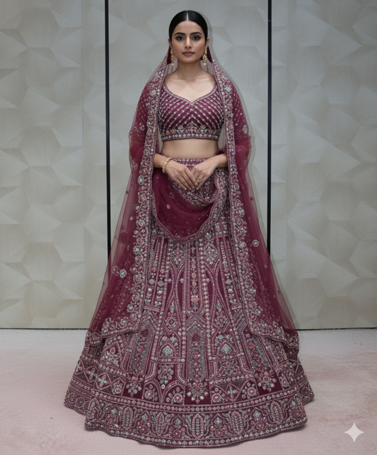 Maroon Bridal Lehenga With Heavy Embroidered - Crafted Just for You. Minimum Delivery 20 Days