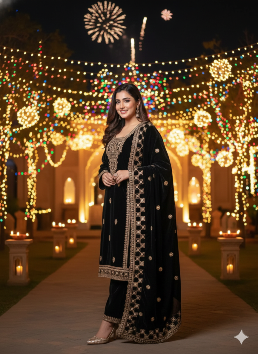 Elegant Black Velvet Salwar Suit