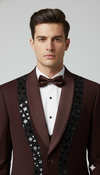 Wine Embroidered Tuxedo Suit - Crafted Just for You.