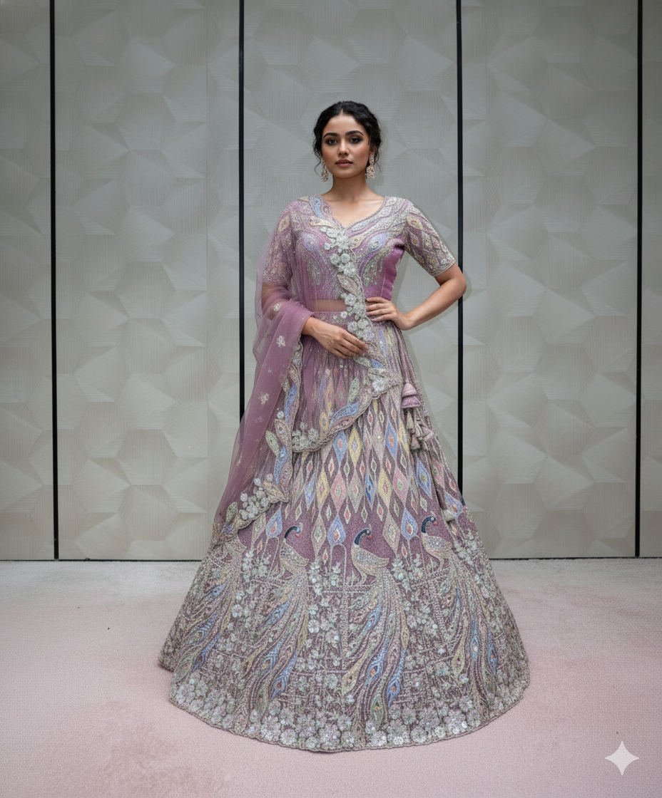 Rose Gold Sequined Lehenga - Crafted Just for You. Minimum Delivery 20 Days