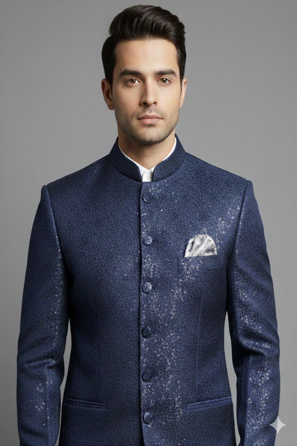 Stitched Designer Suit With Unstitched Pant Fabric – Midnight Blue