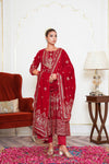 Red Embroidered Velvet Anarkali Suit Set