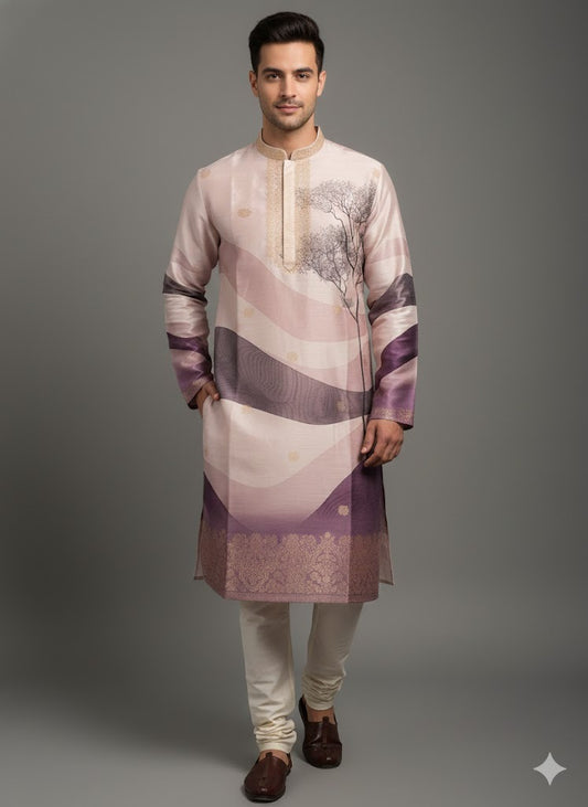 Premium Pastel Mauve Printed Designer Kurta for Men