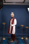 Classic White Sherwani with Maroon Traditional Draping