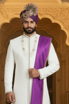 Elegant White & Purple Groom Sherwani Set