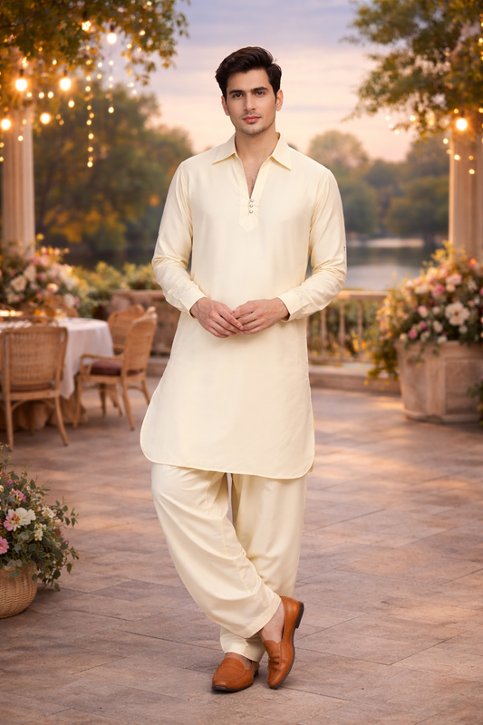 Men’s Off white Solid Ethnic Pathani