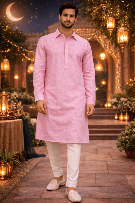 Men’s Pink Solid Only Namazi Kurta