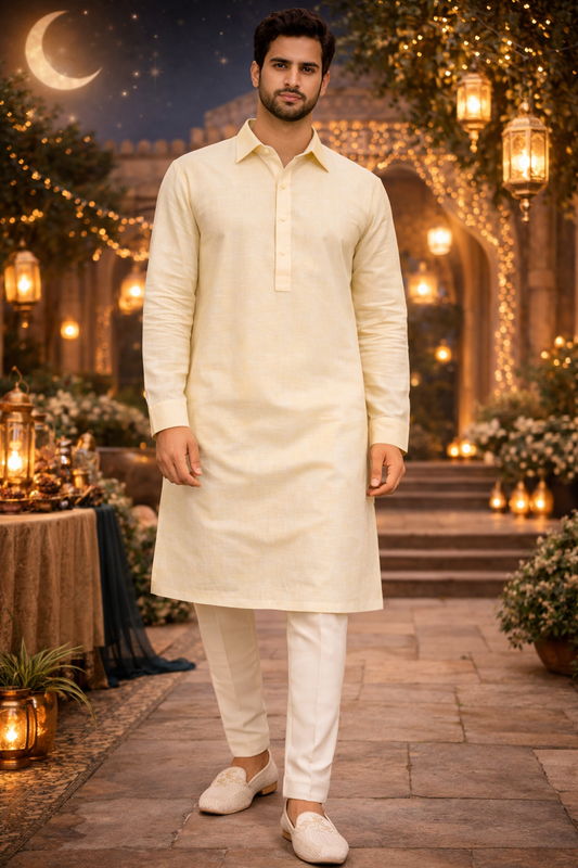 Men’s Cream Yellow Solid Only Namazi Kurta.