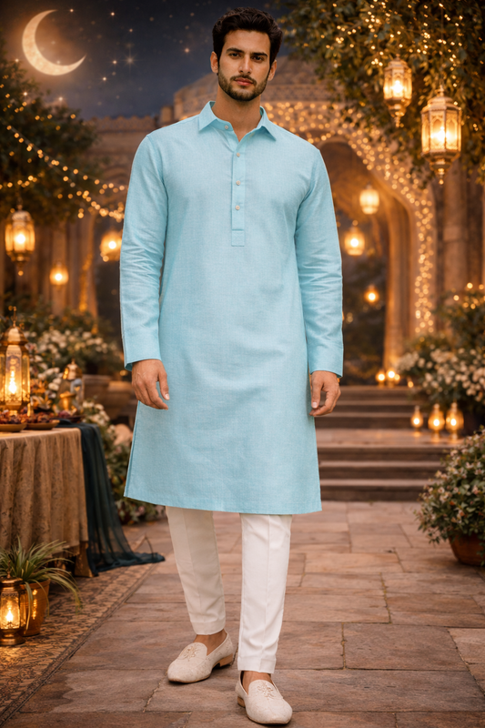 Men’s Sky Blue Solid Only Namazi Kurta