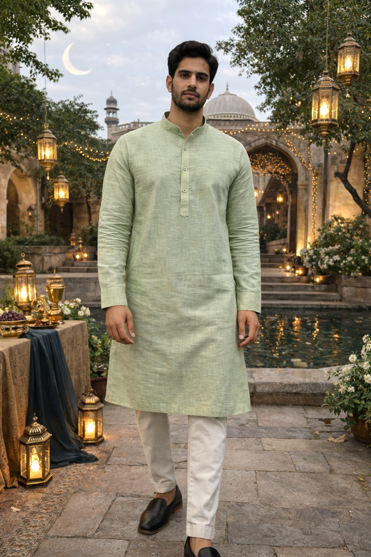 Men’s Greyish Pista Solid Only Namazi Kurta
