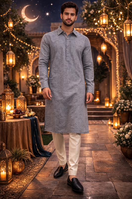 Men’s Dark Grey Solid Only Namazi Kurta