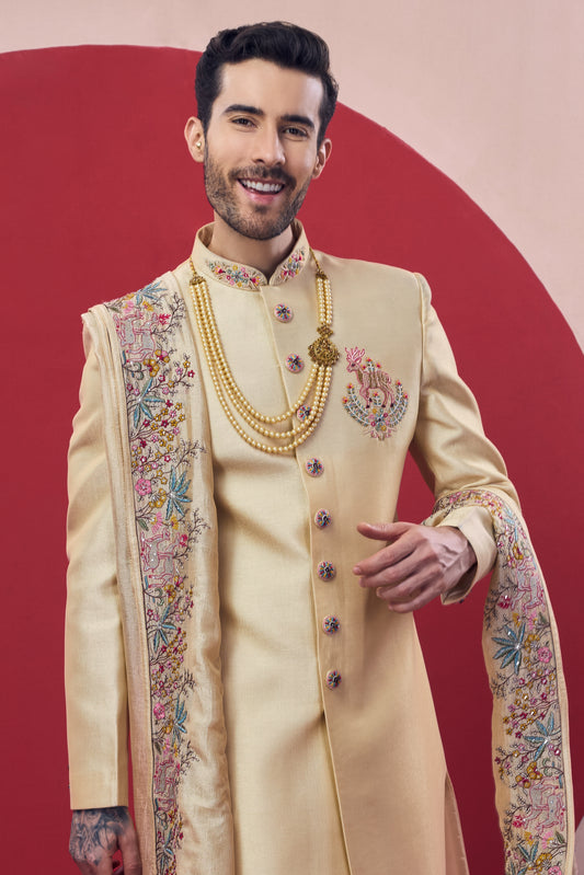 The Signature Collection - Golden Traditional Indian Sherwani