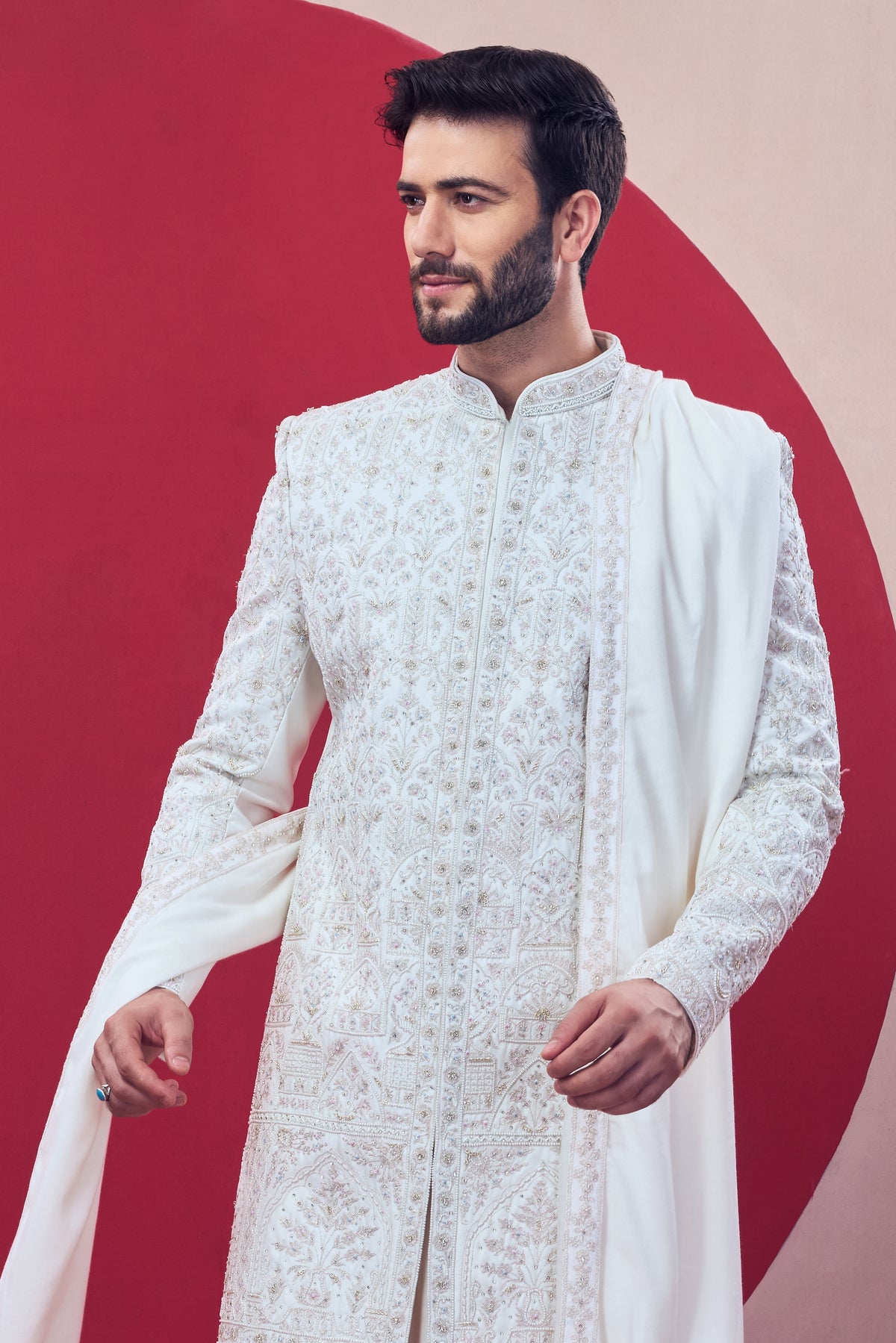 Embroidered Sherwani with Dupatta - Crafted Just for You. Minimum Delivery: 20 Days