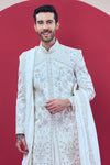 ROYAL WHITE EMBROIDERED SHERWANI - Crafted Just for You. Minimum Delivery: 20 Days