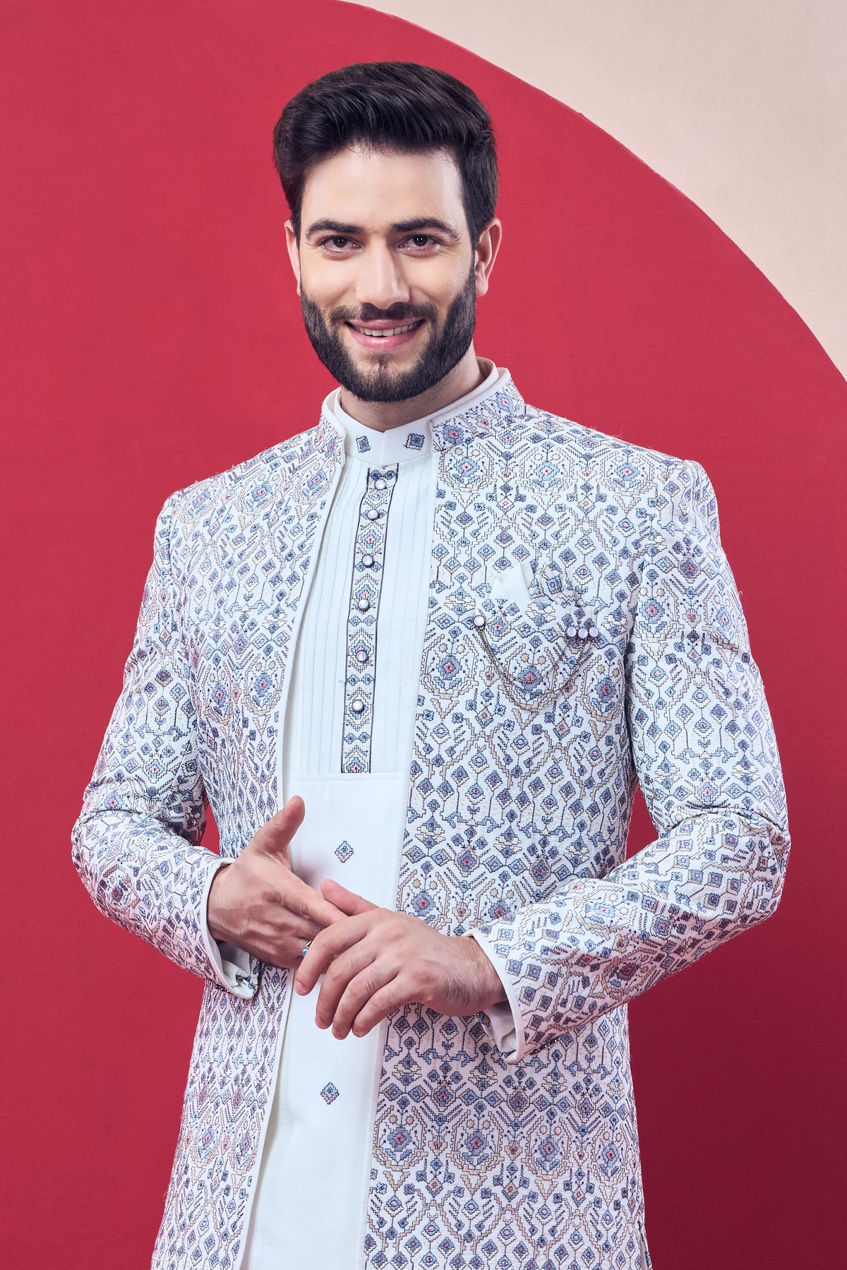 Sky Blue Embroidered Sherwani Set - Crafted Just for You. Minimum Delivery: 20 Days