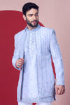 Ethnic Light Blue Hand-Embellished Bandhgala Set - Crafted Just for You. Minimum Delivery: 20 Days