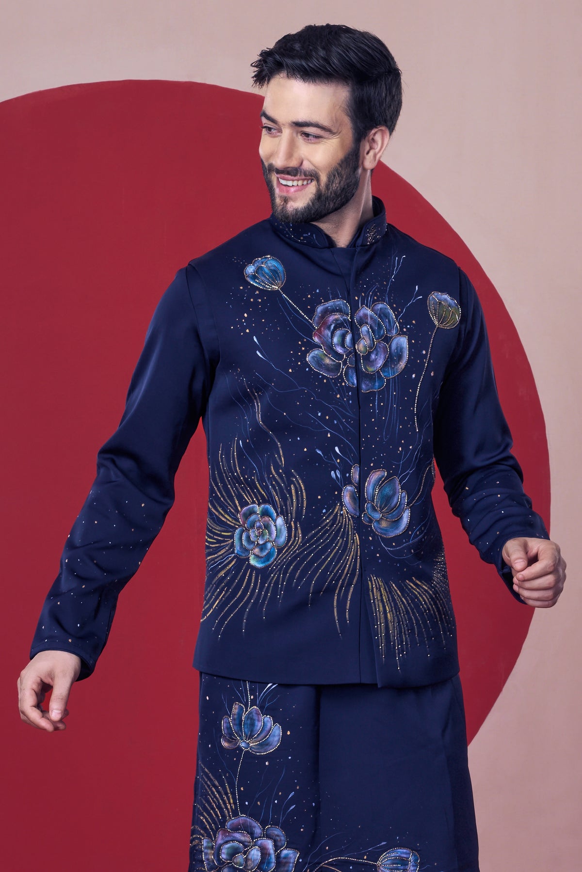 Black Hand Painted Jacket Kurta - Crafted Just for You. Minimum Delivery: 20 Days