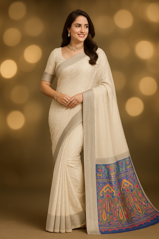 Bandhani Style  Saree With Silver Zari Border
