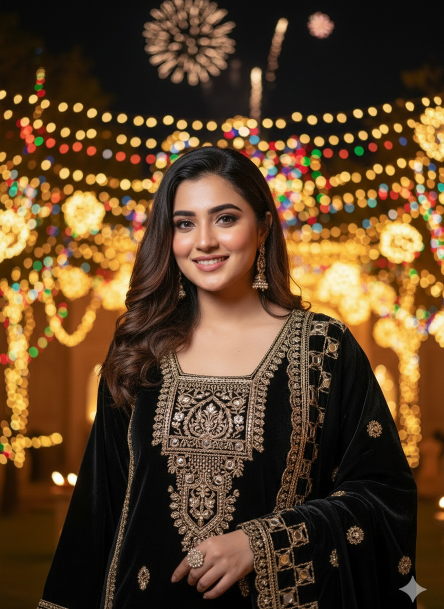 Elegant Black Velvet Salwar Suit