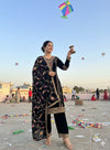 Chic Black Velvet Embroidered Suit