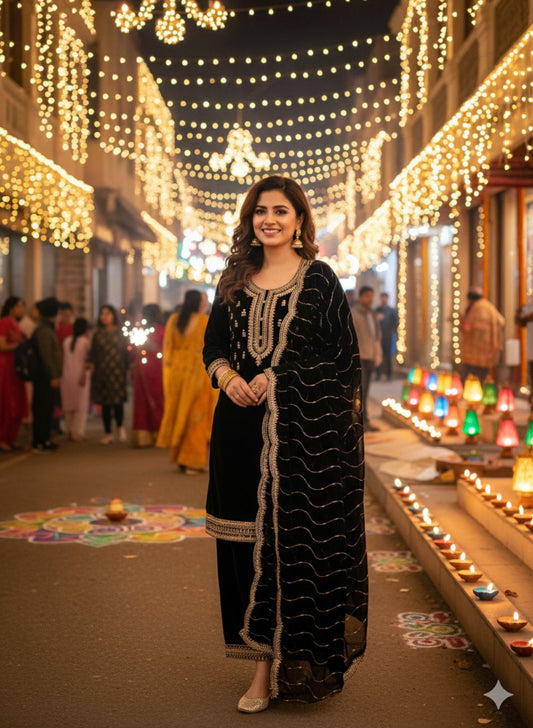 Regal Black Velvet Salwar Suit