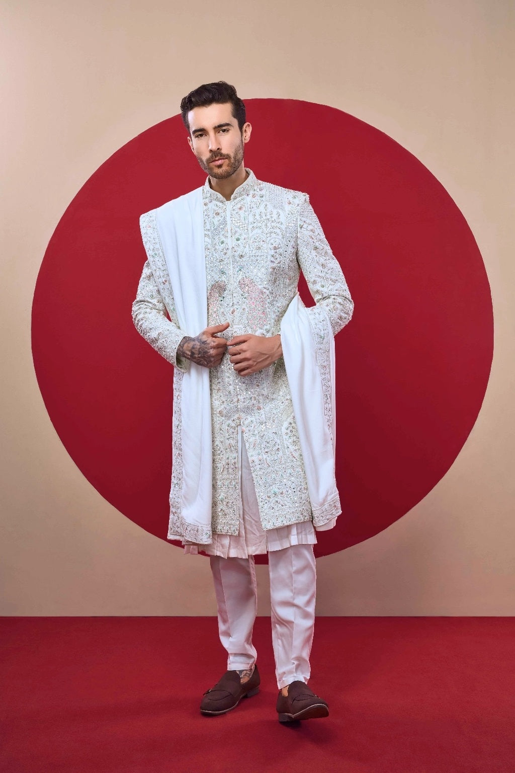 REGAL WHITE EMBROIDERED SHERWANI - Crafted Just for You. Minimum Delivery: 20 Days