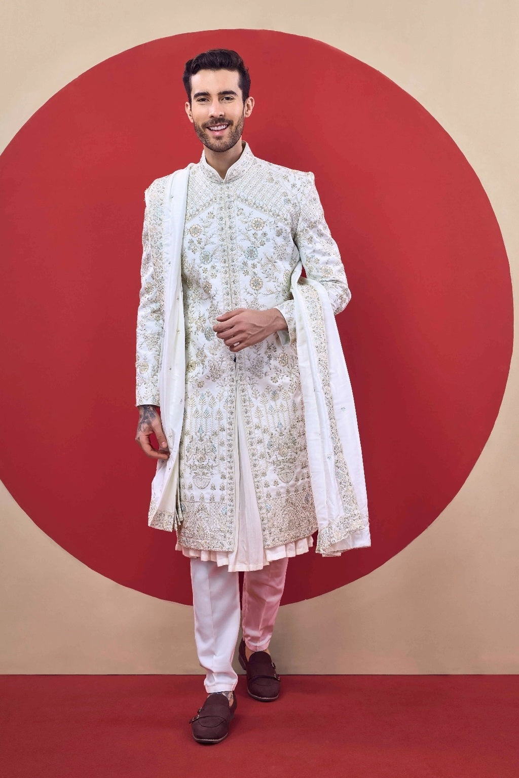 ROYAL WHITE EMBROIDERED SHERWANI - Crafted Just for You. Minimum Delivery: 20 Days