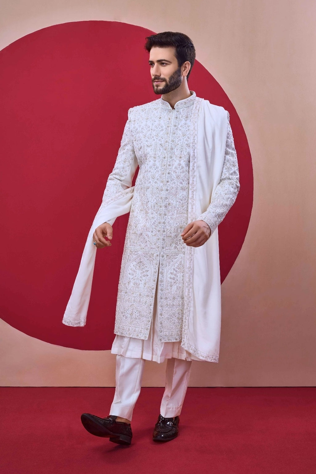 Embroidered Sherwani with Dupatta - Crafted Just for You. Minimum Delivery: 20 Days