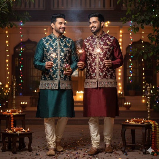 Royal Embroidered Nehru Jacket Set – Dual Color Collection