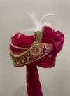 Pink Groom Safa with Feather & Stone Brooch