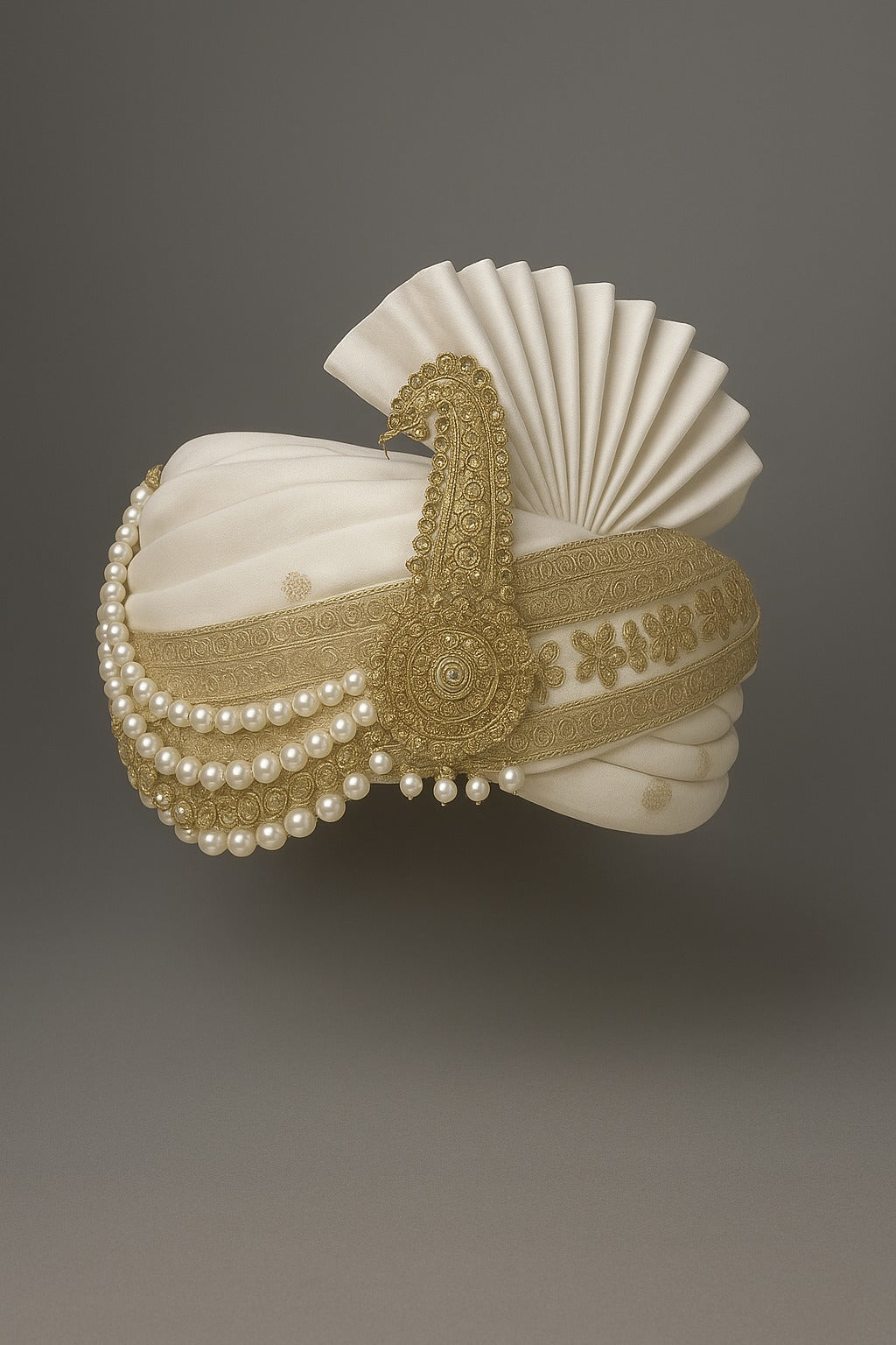 Royal Ivory & Gold Embroidered Wedding Safa