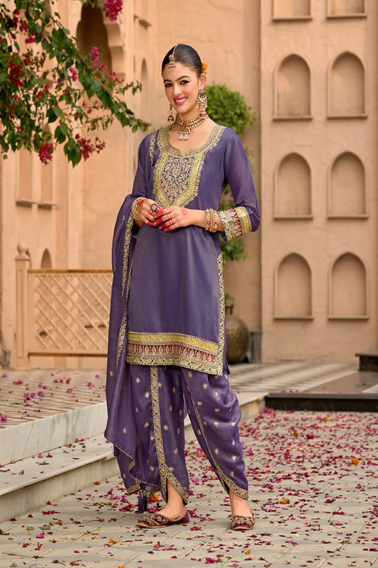 Graceful Purple Embroidered Punjabi Suit for Women