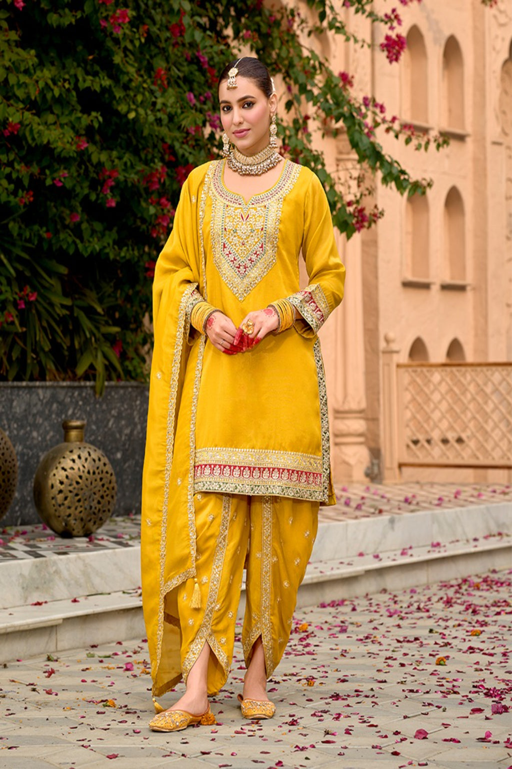 Classic Mustard Yellow Embroidered Punjabi Suit for Women