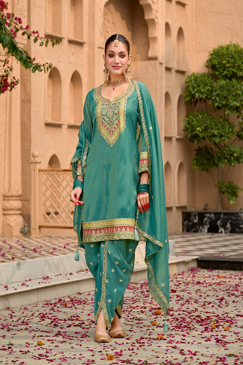 Elegant Teal Green Embroidered Punjabi Suit for Women