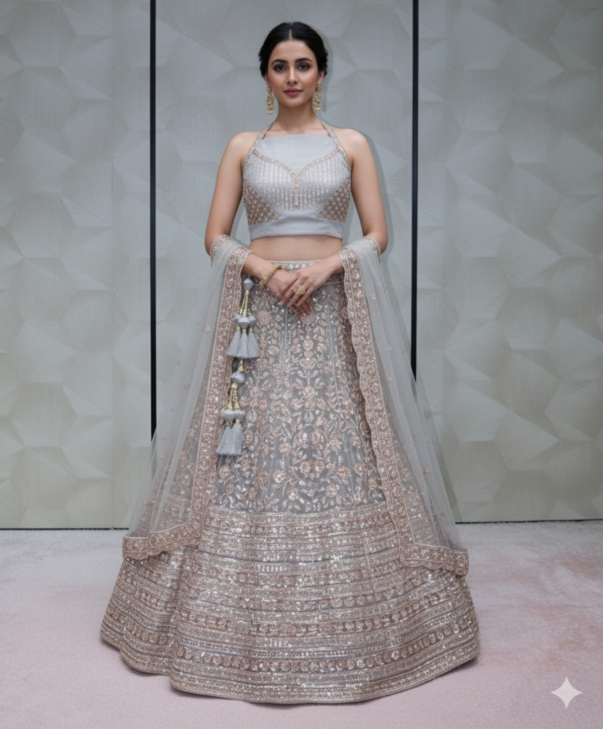 Radiant and regal Desert Bronze Net Bridal Lehenga - Crafted Just for You. Minimum Delivery 20 Days