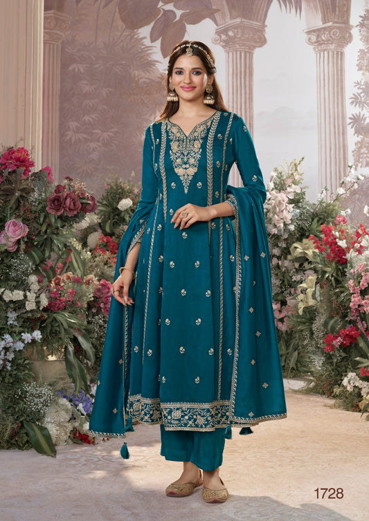 Elegant Teal Embroidered Suit Set