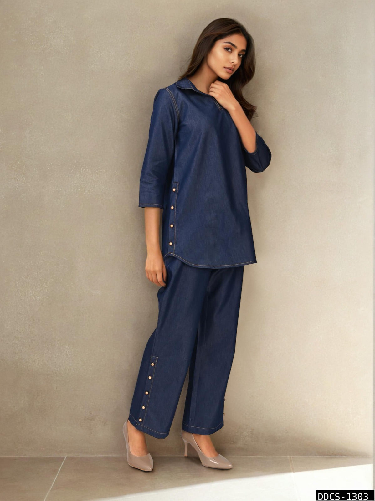 Dark Denim Buttoned Co-ord Set