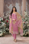Pink Embroidered Suit with Ombré Dupatta