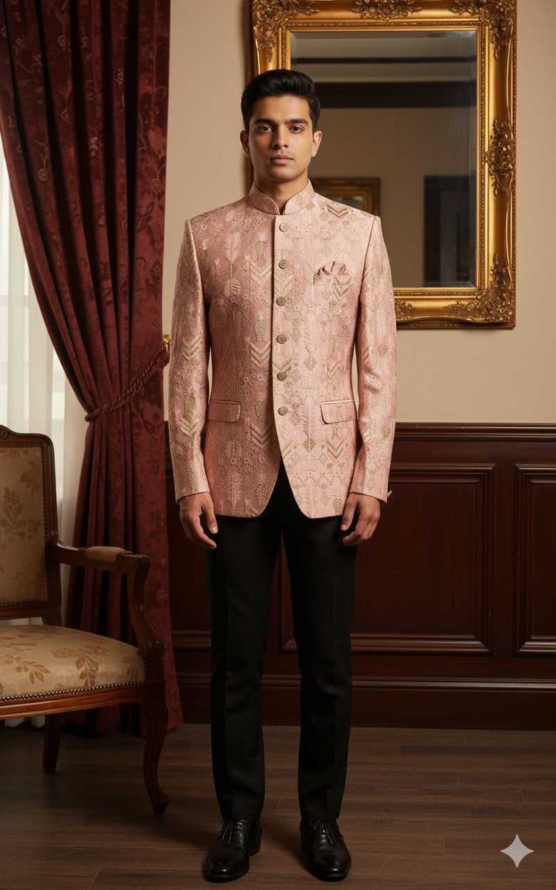 Blush Pink Embroidered Jodhpuri Suit - Crafted Just for You. Minimum Delivery: 20 Days